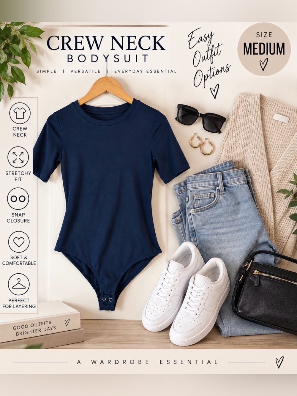 Classic Navy Fitted Crewneck Tee - Women